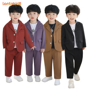 lontakids 2ชิ้น (แจ็คเก็ต + กางเกง) ชุดสูททางการเด็กผู้ชาย2-14ปีสีม่วงน้ำตาลดำเด็กสุภาพบุรุษทักซิโด้งานแต่งงานชุดปาร์ตี้วันเกิด