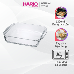 Khay thủy tinh cao cấp Hario heatproof square plate HKOZ 1300ml (dùng lò nướng lò viba có tay cầm)
