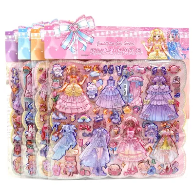 set 2 tờ Sticker dán 3D Cao Cấp Thay Trang phục Cho Công Chúa Cùng Phụ Kiện Xinh