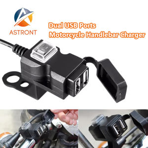 ASTRONT Motorcycle Waterproof USB Fast Charging 2 Port With Switch Mirror Holder And Handlebar Bracket