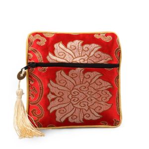 PERNEAKY Solid Color Retro Dragon Boat Festival Bag Jewelry Packaging Small Pouch Zipper Bag Brocade Pouch Silk Jewelry Organizer Chinese Style Coin Purse Jewelry Storage Bag
