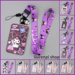 Sanrio Hard Card Holder with Rope Slide Cover Kuromi Cinnamoroll Student ID  Card Bank Card Photocard Hanging Neck Holder