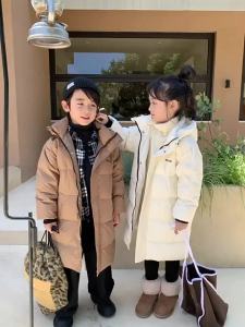 Maruku Mom Childrens down Jacket Mid-Length Boy Girl Baby Thick White Duck down Winter Clothes 2023 New coat