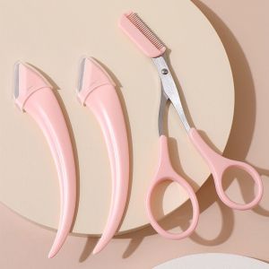 3Pcs Curved Eyebrow Trimmer Eyebrow Scissors With Comb Stainless Steel Eyebrow Razor Hair Scissors Brow Trimmer Set Make Up Tool