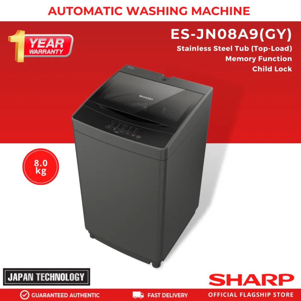 sharp es jn08a9 gy 8.0 kg top load washing machine