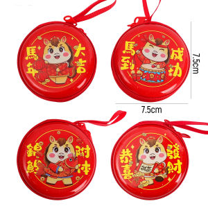 20PCS New Year Cartoon Mini Pony Tin Coin Purse Round/Square Zipper Earphone Storage Bag 2026 Horse Year Coin Storage Box