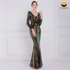 Elegant Trumpet/Mermaid Evening Dress – Sequined Sparkle V-Neck Long Sleeve Formal Gown for Women