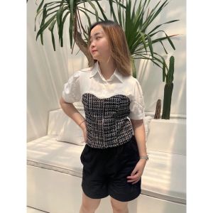Piu Piu Fashion Clothing Baju Wanita / Cewek - Gwen Top Simple Polos Ala Korea Atasan Kemeja Tweed Puffy Simple