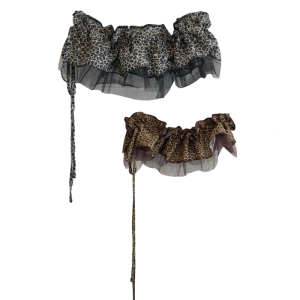 Stylish Leopard Pattern Adjustable Drawstring Mini Skirt for Women Double Layer Ruffle Mesh Apron Wrap Skirt Streetwear