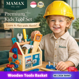 【SG Ready Stock】32pcs Kids Wooden Construction Tools Kit House Toy Set★Toddler Repair Tool Basket/Box Playset✅Children Pretend Play Toolbox✅Educational Toy✅STEM Toy✅