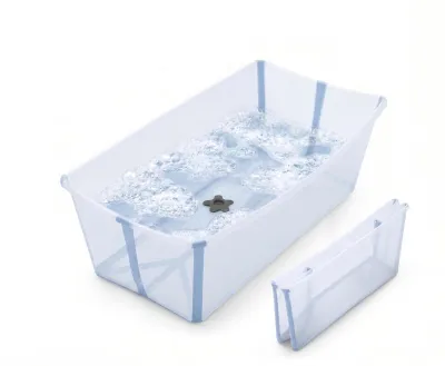 Stokke Flexi Bath X-Large Baby Bathtub White Grey - 31.5 x 15.7 x 9.4 in - Best for Infants & Toddlers - Lightweight Foldable & Easy to Store - Convenient to Use at Home or Traveling