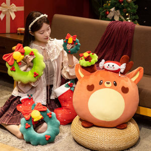 JOJO CASTLE 2025 Merry Christmas Gift Santa Claus Elk Snowman Xmas Tree Santa Socks Santa Wreath Plush Toy Backrest Stuffed Festival Doll Christmas Tree Gifts for Children Kids