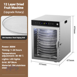 8-Layer 304 Stainless Steel Dehydrator - Smart 360° Airflow with 12H Timer Multi-Temp Control for Even 3D Bake & Quick-Dry | Food Preservation Pro