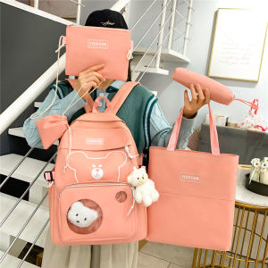 School Bag For Kids Girl Canvas Backpack Set Lightweight Bagpack  5 in 1 Cute Bag For School Girl 32x43x13 CM