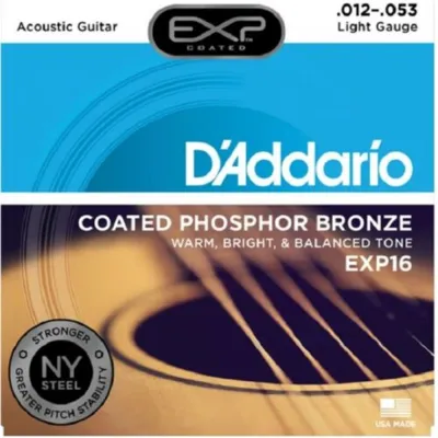 Genuine D-Addario EXP16 Acoustic Guitar Strings Coated Light 12-53 Wear-resistant Not Easy to Rust Strings with Choice of Gauge Super Light Long Life with Great Tone