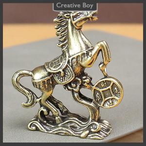 [Creative] Brass Horse Step On Coins Lucky Statue Feng Shui Desk Miniatures Pure Copper Crafts Collections Chinese Home Office Figurines