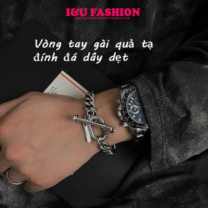 Vòng Tay Lắc Tay Nam Cá Tính Dây Dẹt To Bản Kiểu Gài Hình Tạ Tay Đính Đá Sang Trọng Thời Trang Basic Cool Ngầu Phong Cách Hip Hop Âu Mỹ Độc Đáo VT-64