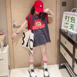 LOBER ชุดเดรสเด็กผู้หญิง ชุดเดรสเด็กโต ชุดเดรสเสื้อยืดแขนกุด ชุดเดรสแฟชั่นสาวๆ ชุดเดรสเสื้อกล้าม ชุดเดรสเด็ก