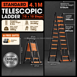 Telescopic Ladder Two Way Double Sided Tangga Lipat Foldable Multipurpose Aluminium Telescopic Ladder Anti-slip Ladder