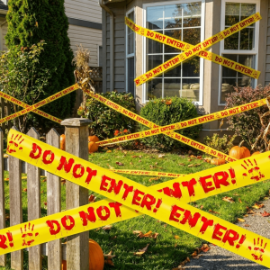 COLORF Blood Splatter Design Halloween Horror Caution Tape Bright Yellow Red Drip Barrier Tape Creepy Durable Blood Hand Print Warning Tape Party
