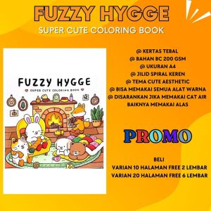 FUZZY HYGGE Super Cute Coloring Book Buku Mewarnai Anak Remaja Dewasa Aesthetic Kertas Sangat Tebal 220gsm