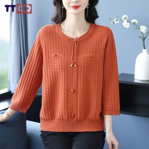 TTQQ Womens Blouse Loose Sweater Cropped Sleeve T-shirt