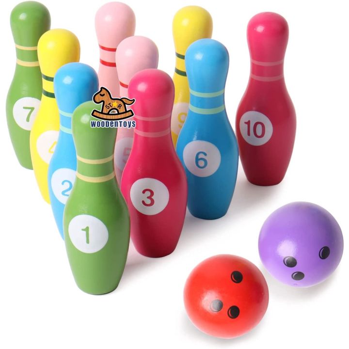 Color Wooden 3D Bowling Toy, Suitable for Indoor and Outdoor Sports Games for Toddlers 10PCS