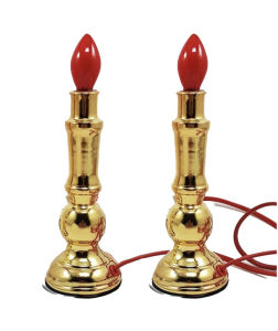 Lampu Lilin Emas Tembaga Set Lilin Sembahyang Dupa Puja Altar Lampu Led Listrik Lilin Alloy Polos