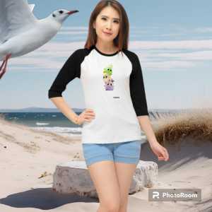 BAJU KAOS RAGLAN LENGAN 3/4 KOMBINASI LEHER BULAT DISTRO TERBARU BAHAN KATUN ALL SIZE L