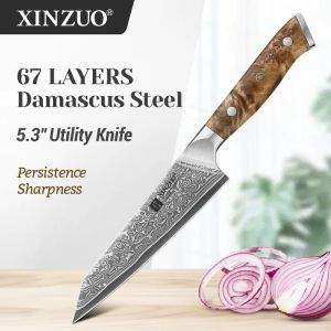 XINZUO 5.3“ Multipurpose Damascus Utility 67 Layers Damascus Steel With High Quality Figured Sycamore Handle Razor Sharp