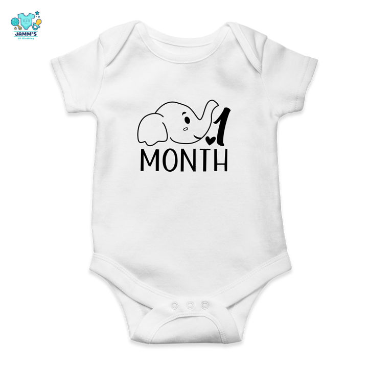 One Month Monthly Milestone with Elephant Graphics Costume Outfit Onesies  for Baby Boy and Baby Girl Premium Cotton Newborn Baby Clothes for Infant 