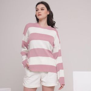 Sweater Rajut Wanita Eira Oversize Motif Blaster | Atasan Wanita Bahan Rajut Motif Stripe Tebal Knit
