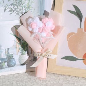 NCNC(okdeals01) hadiah hari guru teachers day gift 教师节礼物 实用2025 Fake Flowers Crochet Flowers Hand Woven Knitted Flower Artificial Flower Potted Plant DIY Material Pack Handmade Artifiical Folwer Bouquet Valentines Day