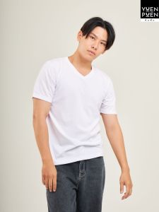 AILUYA เสื้อยืดคอวี สีขาว ไม่ยืด ไม่ย้วย ไม่ต้องรีด เสื้อยืดสีพื้น เสื้อยืนพื้น เสื้อยืดสีพื้นคอวี เสื้อยืดผู้หญิง เสื้อยืดผู้ชาย