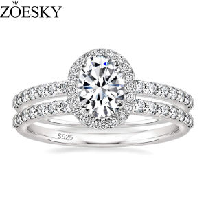 ZOESKY 1.5CT 925 Sterling Silver Fashion jewelry Cubic Zirconia Bridal Rings Sets Oval Cut CZ Engagement Rings Wedding Band for Women Size 3-12
