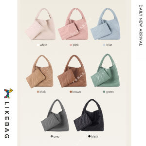 LIKEBAG แฟชั่นสุภาพสตรีต้นฉบับทอมือกระเป๋าถือหนัง PU ขนาดใหญ่ทอผู้หญิง Tote กระเป๋าทอกระเป๋าขนาดเล็ก