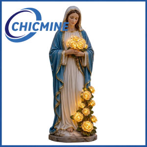 Chicmine 2Pcs Virgin Mary Garden Light Outdoor Mary Statue with LED Glowing Rose Blessed Mother Figurine for Catholic Garden Lawn Patio Decor Memorial Gift for Women Mom