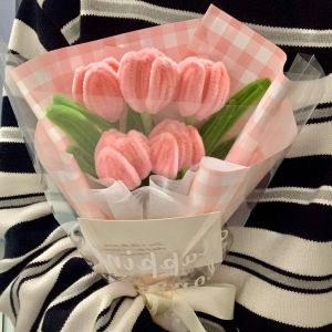 NOBLELUX Handmade Finished  Artificial Tulip Bouquets Iron Wire Colorful Twisted Rod Braided Flowers Bouquet Creative Plush Tulip Hand Woven Flower Birthday Gift