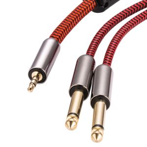 GOLLEY LION 3.5mm 1/8" TRS Male to Double 6.35mm Aux Cable for Sound Cards CD Players Multimedia Speakers and Home Stereo Systems