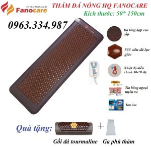 Thảm/Nệm đá nhiệt nóng HQ Fanocare KT 50x150cm đá tourmaline lục giác nâu FN01A (Tặng quà 1 gối đá quý tourmaline+ Ga phủ thảm)