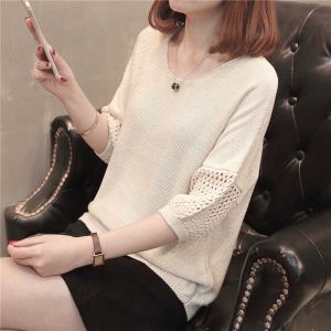 Hollow Knitted Tops Blouse Plus Size Womens Korean Style Plus Size Blouse Loose Casual Knitted Tops