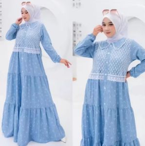 Gamis Brukat Terbaru Masa Kini Trendy // Gamis Katun Salur Motif Bunga Kombinasi Brukat // Gamis Wanita Kekinian