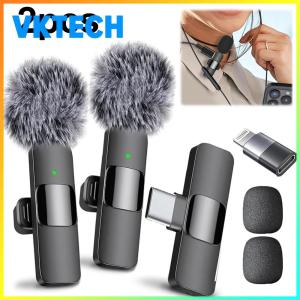 [Vktech] [Vktech] Wireless Lavalier Microphone with Noise Reduction Dual Function Portable Audio Recorder for Vlogging and Live Streaming