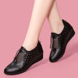 [Free Shipping] Simon Laina 2026 Summer New Sandals Mesh Hollow Shoes for Square Dance Real Soft Leather for Mothers