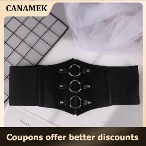 【 CANAMEK 】 Fashionable Gothic Corset Belt Triple Buckle With Black Rivet Studs Elastic Waspie Waistband For Punk Women Perfect For Coats