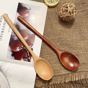 Long-Handled Wooden Spoon Japanese Long Handled Food Stirring Coffee Teaspoon Honey Dessert Spoon Kitchen Tableware
