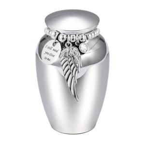Decorative Pet Ashes Container With Engraving Bead Wing Grip Seal Leakproof Dog Cats Urn For Home and Travel Storage