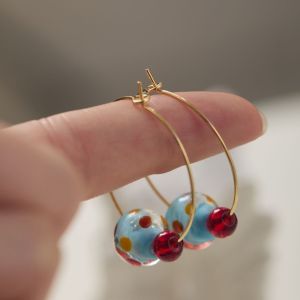 WININ Bead Crystal Ball Earrings Sparkling Retro Stud Earrings  Colored Pendant Large Dangle Earrings Gifts