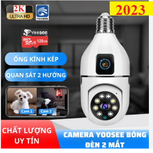 [Mẫu 2024] Camera Yoosee BÓNG ĐÈN 2 MẮT - 2khung hình (1 CỐ ĐỊNH 1 XOAY) thế hệ mới 5.0MP - xoay 360 độ xem đêm có màu kèm chui cắm - phân phối camera yoosee