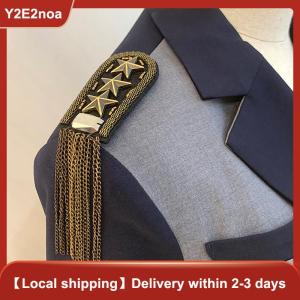 【Y2E2noa】 1Pcs Vintage Five Star Tassel Chain Shoulder Board Badges Beads Fabric Metal Epaulet Epaulette Pin On Brooch Medal
